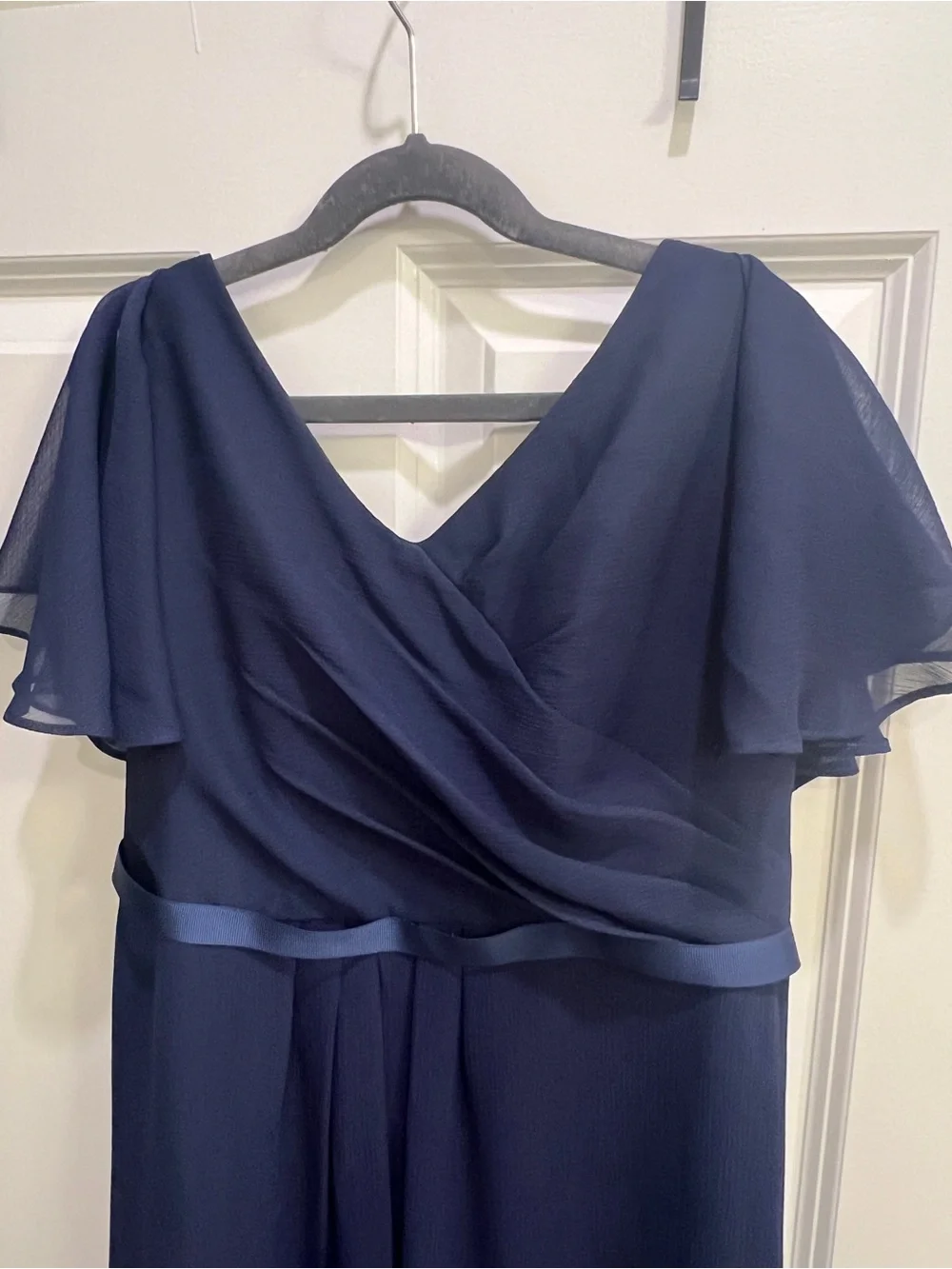 David's Bridal Navy Chiffon Flutter-Sleeve Formal Dress - Picture 2 of 5